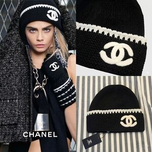 ✨CHANEL✨🖤🤍 Cashmere-Wool Black & White Knit Hat / Beanie